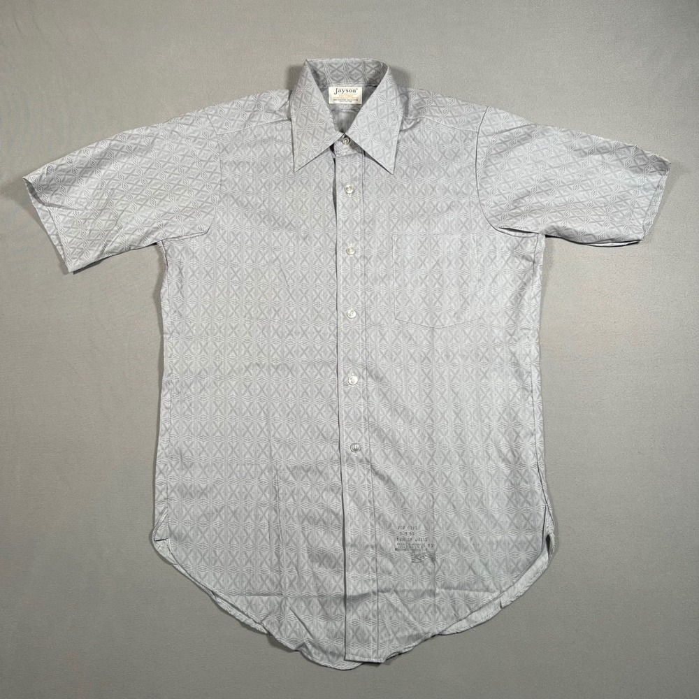 Vintage 70s Jayson Shirt Mens 14.5 Small Gray Short Sleeve Geometric Diamond USA